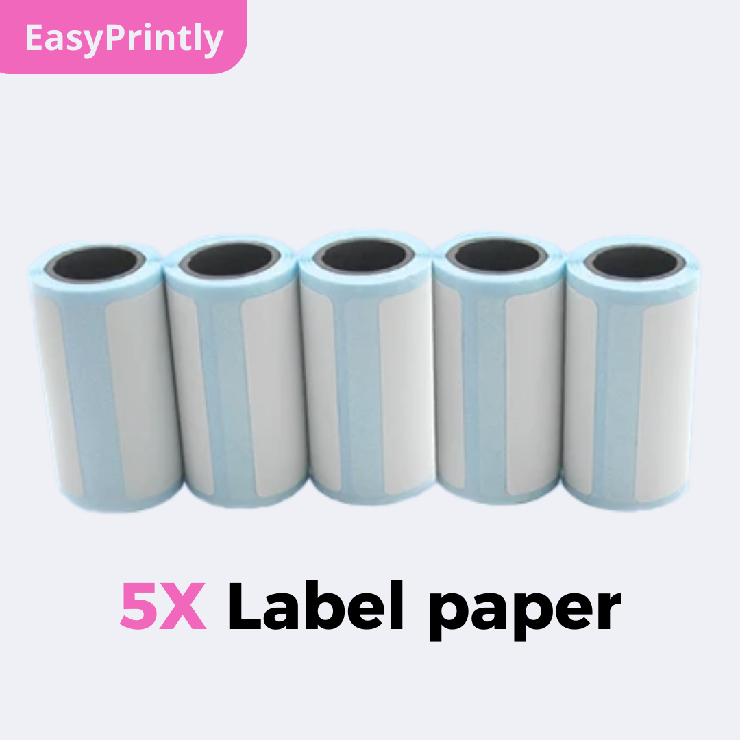 EasyPrintly Label Paper Roll: Includes 5 rolls of adhesive label paper