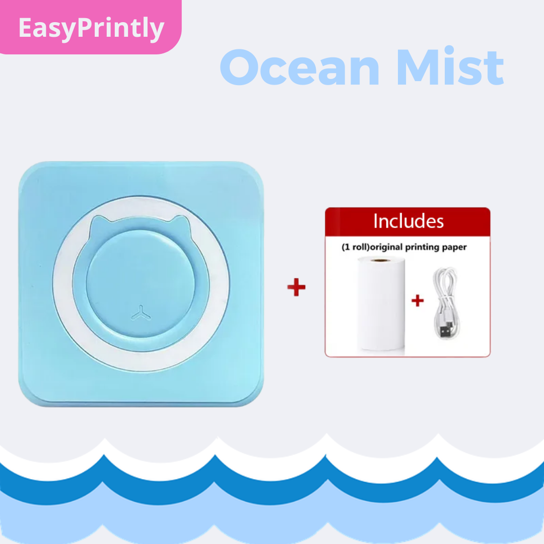 Ocean Mist portable thermal printer in solid blue color by EasyPrintly