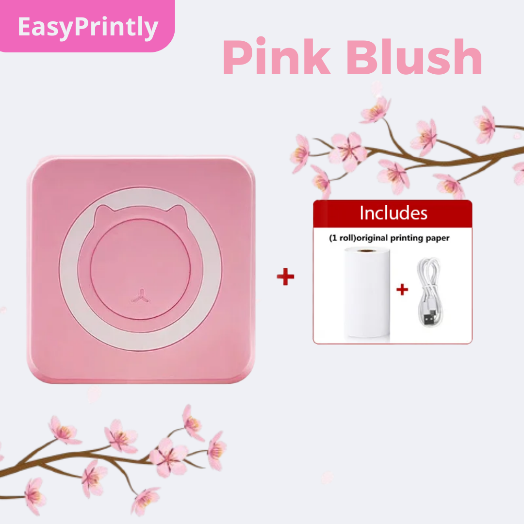 Pink Blush portable thermal printer in solid pink color by EasyPrintly